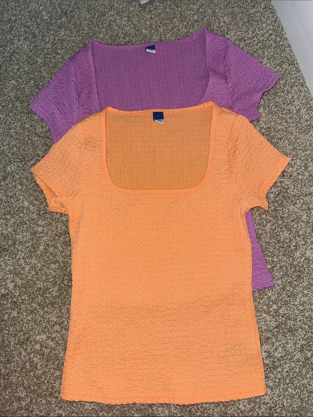 Two Textured Scoop Neck Women's Top - Orange & Pink/Purple